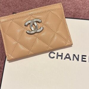 Chanel Blush Pinn Quilted Card Holder (Caviar Leather)